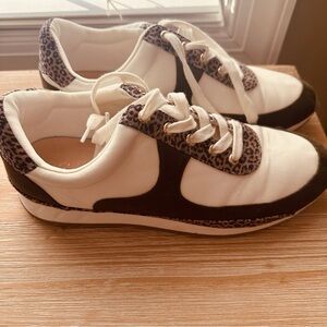 Leopard Print White and Green Women's Sneakers